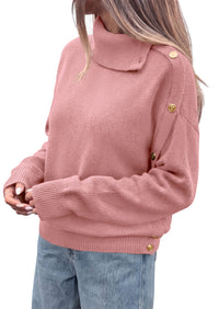 PRETTYGARDEN Womens Turtleneck Sweater Pullover Side Button Fall Clothes  Stretchy Knit,Dropped Shoulder,Ribbed Cuffs,Asymmetrical,Jumper Long Sleeve Tops,Work Office,2026 Winter Casual Outfits