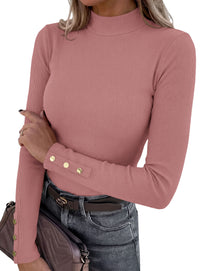 PRETTYGARDEN Women's Ribbed Mock Neck Long Sleeve Tops