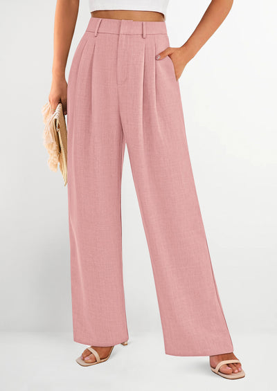 PRETTYGARDEN Women's Summer Elastic High Waisted Work Pants Straight Leg Dressy Business Casual Trousers Slacks Pockets