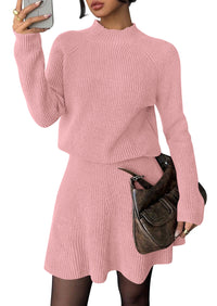 PRETTYGARDEN Women's Fall 2 Piece Outfits Matching Sweater Skirt Sets  Cozy Ribbed Knit, Raglan Long Sleeve, Crewneck Pullover, Elastic Waist A Line, Mini Short Skirts, Holiday Winter Clothing