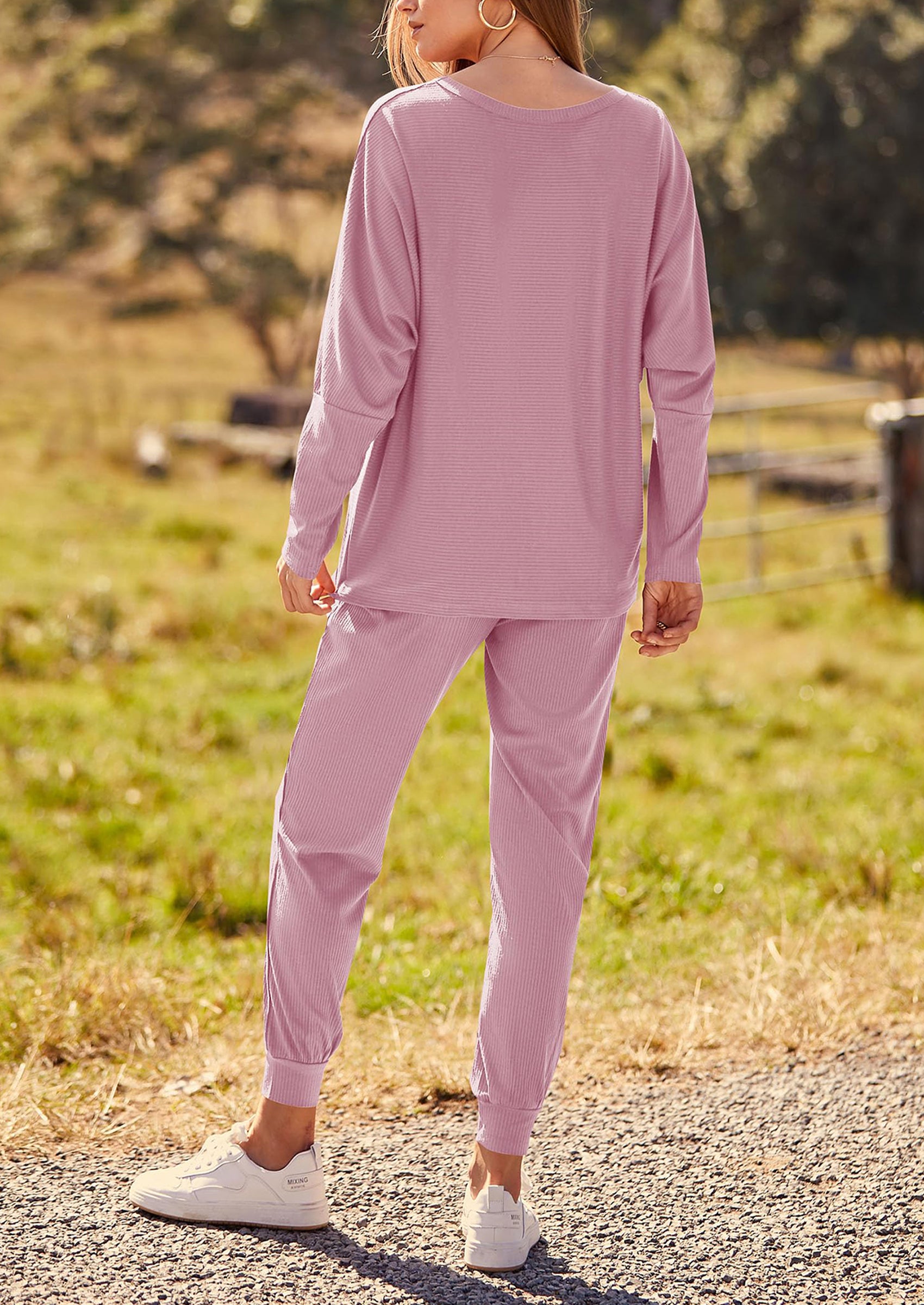 PRETTYGARDEN Women's Fall 2 Piece Lounge Set Long Sleeve Tops Ribbed Pants Spring Matching Sweatsuit Travel Outfits Clothes