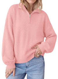 PRETTYGARDEN Women's Quarter Zip Pullover Oversized Sweaters | Collared Neck, Long Balloon Sleeve, Jumper Tops, Soft Cozy Knit, Ribbed Hem, Loose Fit, Fall Outfits, Winter Fashion Clothing