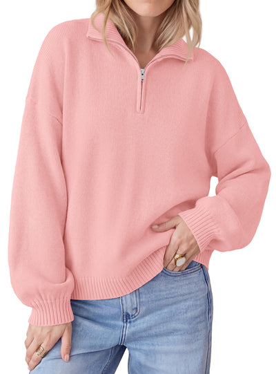 PRETTYGARDEN Women's Quarter Zip Pullover Oversized Sweaters | Collared Neck, Long Balloon Sleeve, Jumper Tops, Soft Cozy Knit, Ribbed Hem, Loose Fit, Fall Outfits, Winter Fashion Clothing