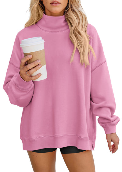 PRETTYGARDEN Womens Mock Neck Sweatshirt Oversized Pullover | Loose Fit,Side Pockets,Long Sleeve Drop Shoulder Tops,Casual Lounge Work Travel Airport Outfits,Fall Fashion Winter Clothes