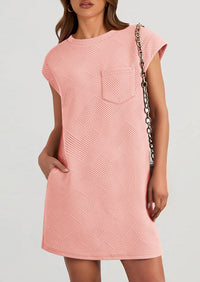 PRETTYGARDEN Women's Summer Short T Shirt Dress Cap Sleeve Crew Neck Casual Loose Basic Mini Dresses