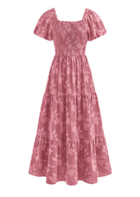 PRETTYGARDEN Women's 2026 Summer Boho Maxi Dresses Floral Short Sleeve Square Neck Smocked Flowy Long Dress Vacation Outfits PRETTYGARDEN