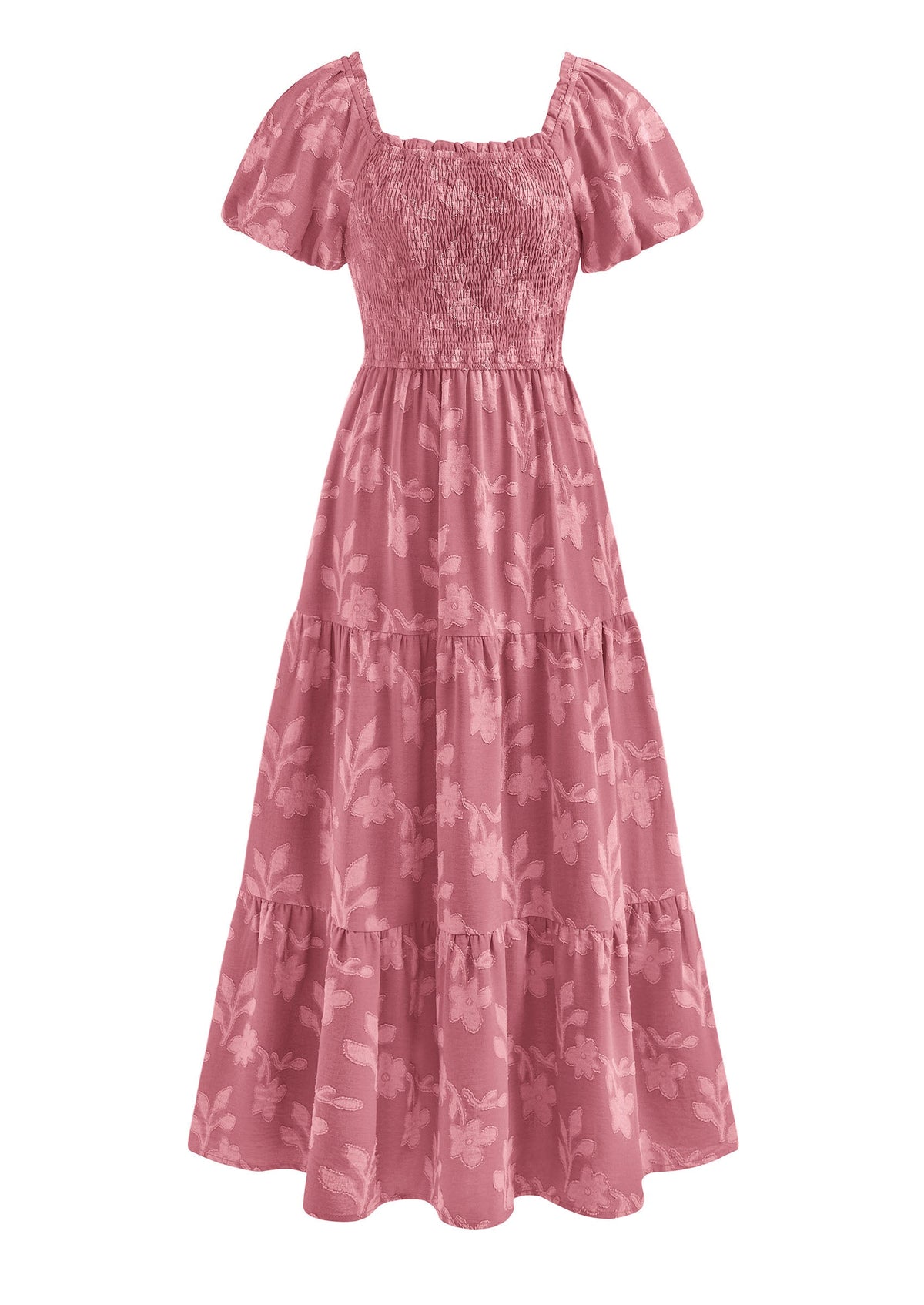 PRETTYGARDEN Women's 2026 Summer Boho Maxi Dresses Floral Short Sleeve Square Neck Smocked Flowy Long Dress Vacation Outfits PRETTYGARDEN