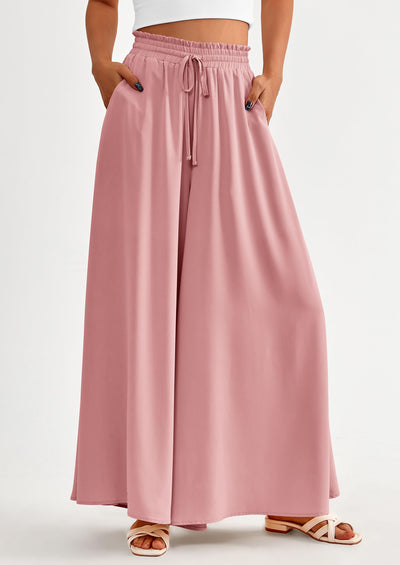 PRETTYGARDEN Women's Summer Wide Leg Palazzo Pants High Waisted Flowy Pockets Trendy Casual Lounge Boho Beach Trousers