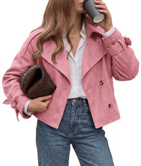 PRETTYGARDEN Women Faux Suede Double Breasted Trench Coat Cropped Jackets  Raglan Long Sleeve,Lapel,Tie Cuff,Button Down,Fall Fashion Outerwear,Winter Clothes,Work Office Casual Short Jacket