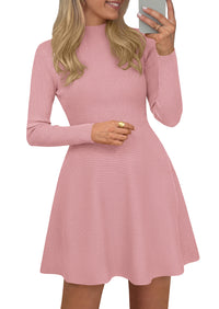 PRETTYGARDEN Womens Mock Neck Long Sleeve Sweater Mini Dress | Soft Ribbed Knit Flared A‑Line, Elegant Fall Winter Dresses for Wedding Guest, Cocktail & Holiday Party Casual Outfits
