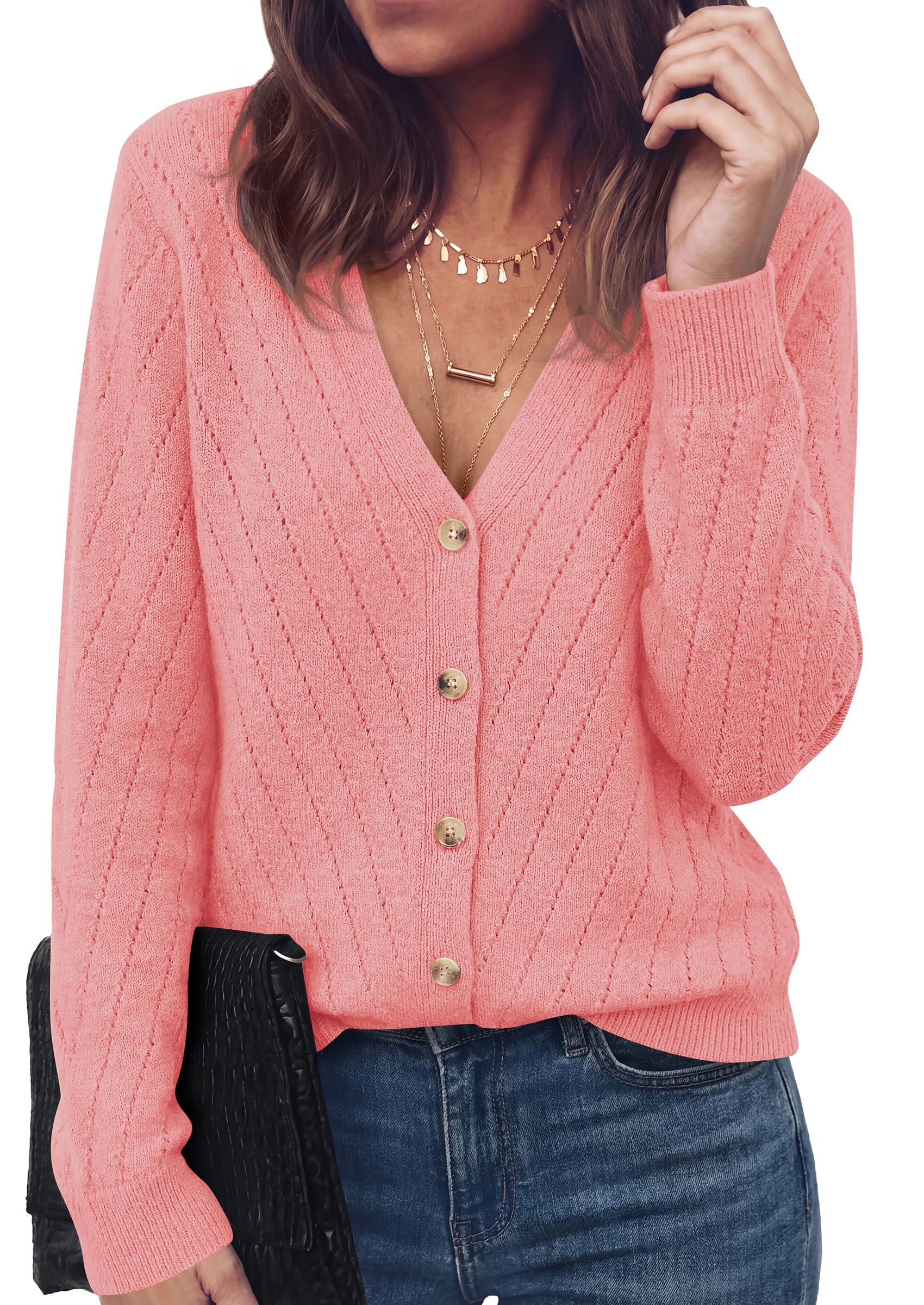 PRETTYGARDEN Women's Cozy Cardigan Sweater with Button | V Neck Long Sleeve Tops, Open Front for Fall Clothes 2026, Knit Winter Clothing, Solid Bussiness Casual & Vacation Outfits