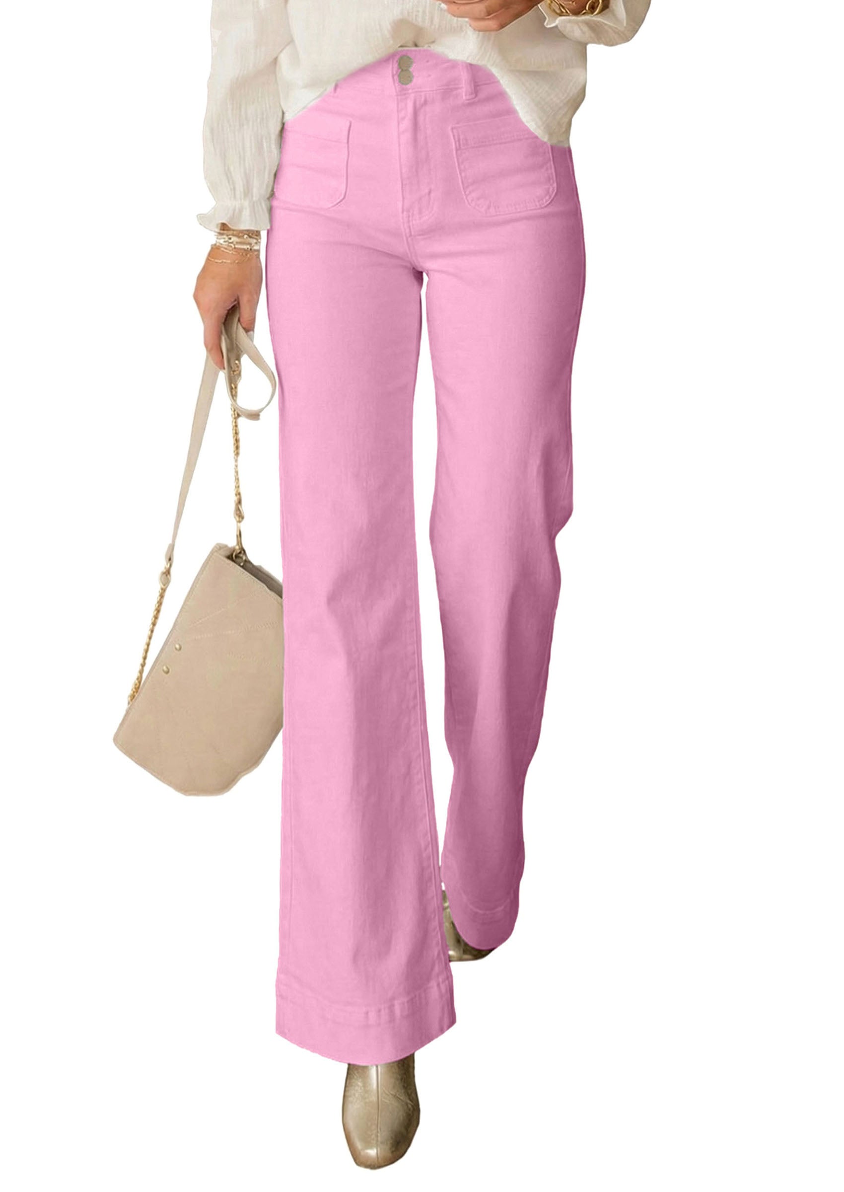 PRETTYGARDEN Womens Wide Leg Jeans High Waisted Stretchy|High Rise Bootcut Jeans with Front Patch Pockets, Loose Fit Daily Wear Denim, Trendy Work Pants, Business Casual Outfits