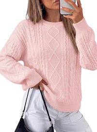 PRETTYGARDEN Womens Cable Knit Sweater Crewneck Pullover | Soft Ribbed Cuffs,Relaxed Fit Long Sleeve Sweaters,Chunky Diamond,Warm Layering,Comfy Daily Wear,Fall Winter Going out Top