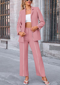 PRETTYGARDEN 2 Piece Blazer Outfits Business Casual Oversized Jacket Wide Leg Work Pants Dressy Suit Set