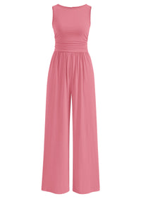 PRETTYGARDEN One Piece Jumpsuits for Women Dressy Casual Sleeveless Crewneck Wide Leg Rompers Jumpers Vacation Summer Outfits