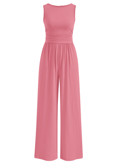 PRETTYGARDEN One Piece Jumpsuits for Women Dressy Casual Sleeveless Crewneck Wide Leg Rompers Jumpers Vacation Summer Outfits