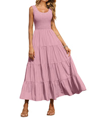 PRETTYGARDEN Women's 2026 Casual Loose Plain Maxi Sundress Smocked Tank Dress Sleeveless Summer Beach Tiered Long Dresses
