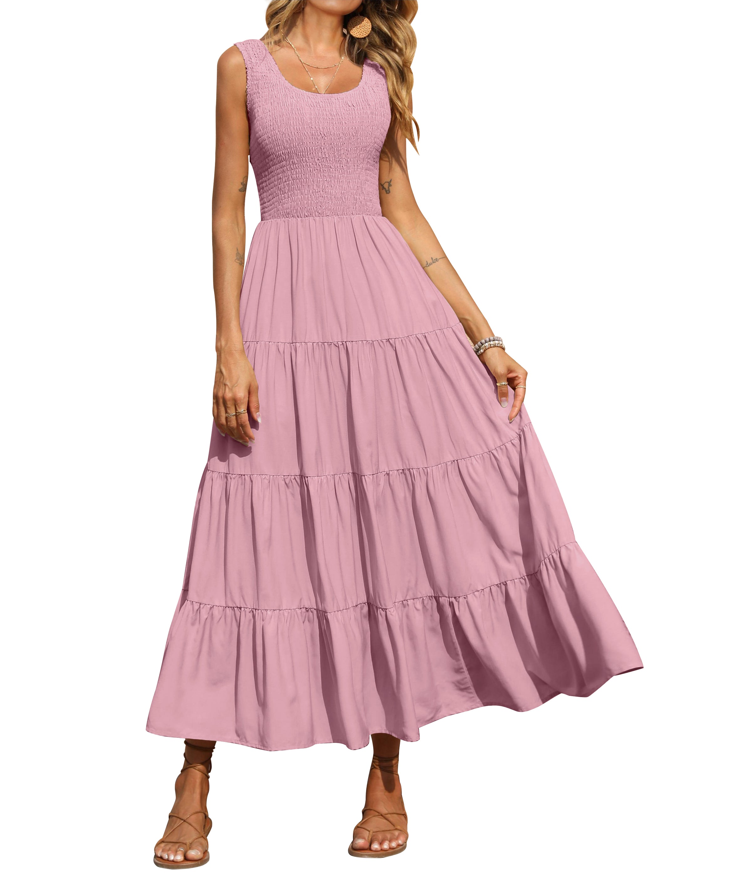 PRETTYGARDEN Women's 2026 Casual Loose Plain Maxi Sundress Smocked Tank Dress Sleeveless Summer Beach Tiered Long Dresses