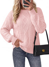 PRETTYGARDEN Womens Cable Knit Sweater Crewneck Pullover | Soft Ribbed Cuffs,Relaxed Fit Long Sleeve Sweaters,Chunky Diamond,Warm Layering,Comfy Daily Wear,Fall Winter Going out Top