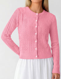 PRETTYGARDEN Women Lightweight Button Up Cardigan Sweaters | Soft Stretchy, Cozy Cable Knit, Long Sleeve Crew Neck, Trendy Cardigans, Cute Casual Outfits, Early Fall Fashion Clothing