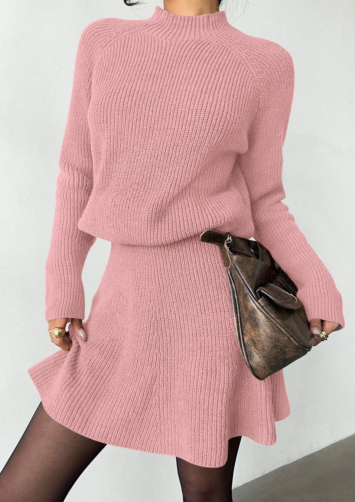 PRETTYGARDEN Women's Fall 2 Piece Outfits Matching Sweater Skirt Sets  Cozy Ribbed Knit, Raglan Long Sleeve, Crewneck Pullover, Elastic Waist A Line, Mini Short Skirts, Holiday Winter Clothing