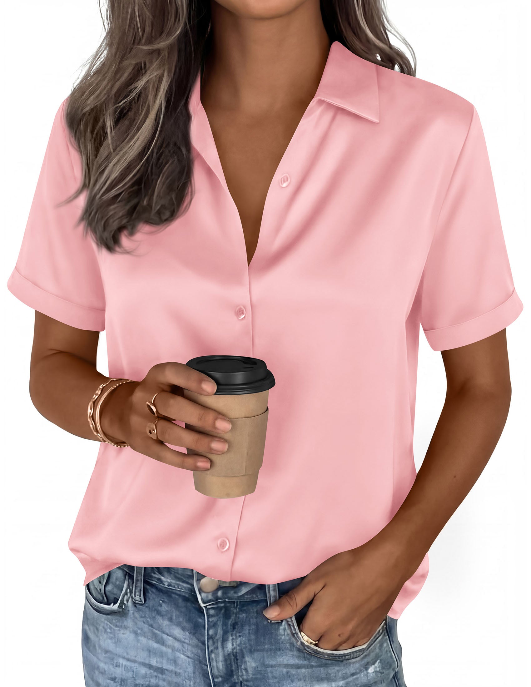 PRETTYGARDEN Women's 2026 Summer Button Down Shirts Short Sleeve Work Tops Dressy Blouses Spring Business Casual Outfits PRETTYGARDEN