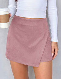 PRETTYGARDEN Fall Mini Skirts for Women 2026 Trendy High Waisted Asymmetrical Knit Suede Skirt Shorts Cute Y2k Outfits