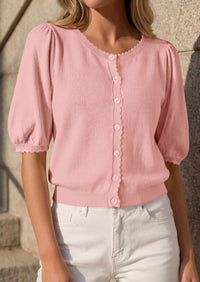 PRETTYGARDEN Puff Short Sleeve Cardigans for Women Lightweight 2026 Summer Shirts Button Up Knit Sweater Tops Spring Clothes PRETTYGARDEN