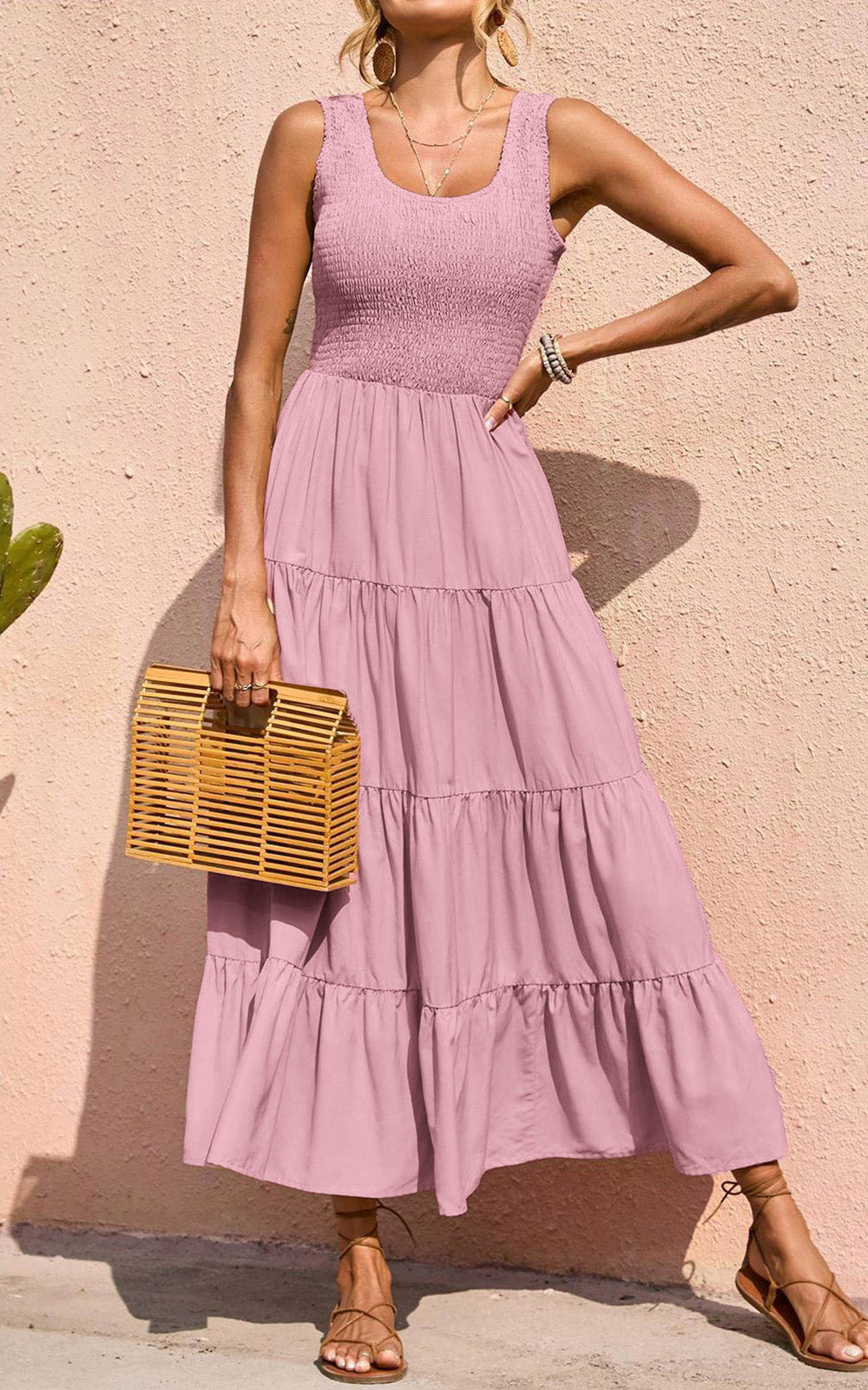 PRETTYGARDEN Women's 2026 Casual Loose Plain Maxi Sundress Smocked Tank Dress Sleeveless Summer Beach Tiered Long Dresses