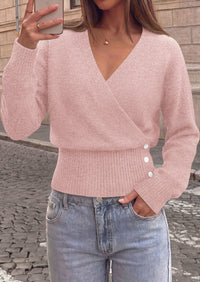 PRETTYGARDEN Women V Neck Wrap Sweater Cropped Tops Fall Winter Fashion 2026, Business Casual Outfits, Stretchy Soft knit, Wide Ribbed Hem with Side Buttons Pullover Sweaters