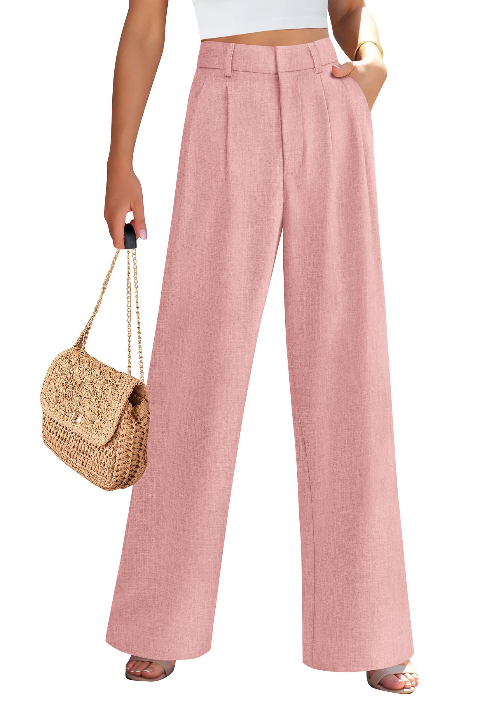 PRETTYGARDEN Women's Summer Elastic High Waisted Work Pants Straight Leg Dressy Business Casual Trousers Slacks Pockets