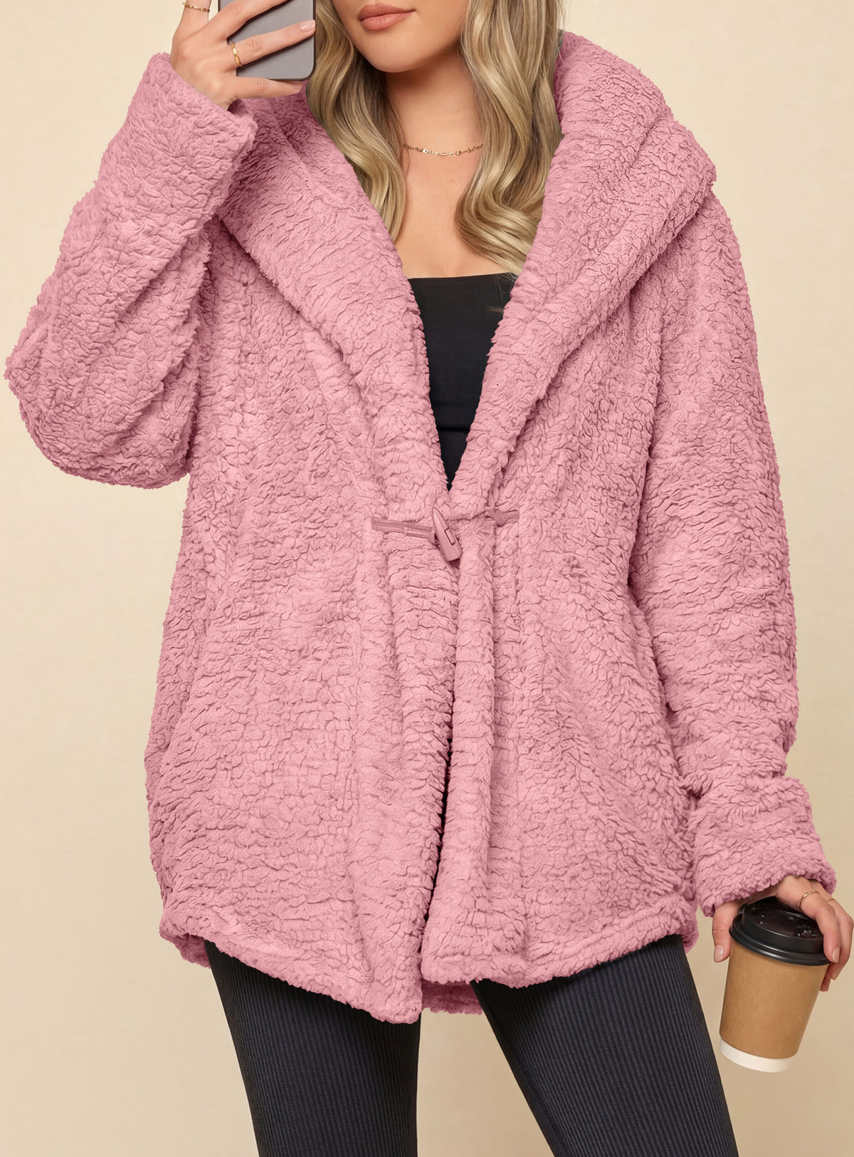 PRETTYGARDEN Women's Winter Warm Coats Hooded Faux Fur Sherpa Jacket  Fuzzy Fleece, Thumb Holes, Long Sleeve Pockets, Teddy Bear Jackets, Trendy Casual Fall Clothes, Holiday Going Out Outfits
