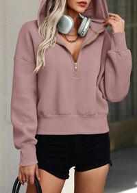 PRETTYGARDEN Women's Hooded Sweatshirts Long Sleeve Half Zip Cropped Hoodie Pullover Winter Fashion Clothes