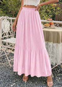 PRETTYGARDEN Pleated Long Skirts for Women Summer Vacation Outfits 2026 Spring Elastic Waisted Flowy Chiffon A-Line Midi Skirt PRETTYGARDEN