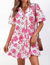 PRETTYGARDEN Womens Summer Dresses 2026 Casual Puff Sleeve Button Down Mini Shirt Dress Boho Floral Babydoll Sun Dress PRETTYGARDEN