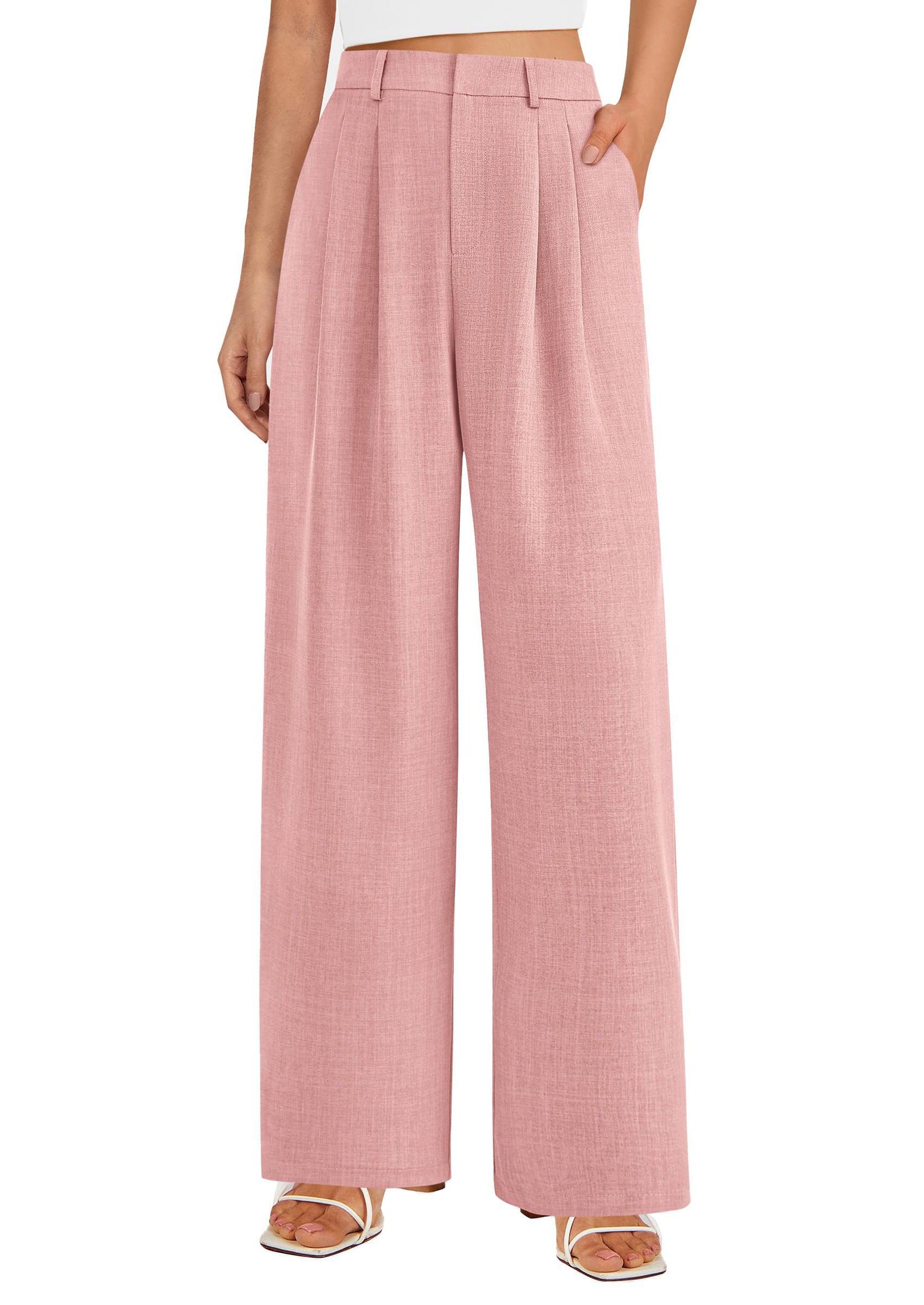 PRETTYGARDEN Women's Summer Elastic High Waisted Work Pants Straight Leg Dressy Business Casual Trousers Slacks Pockets