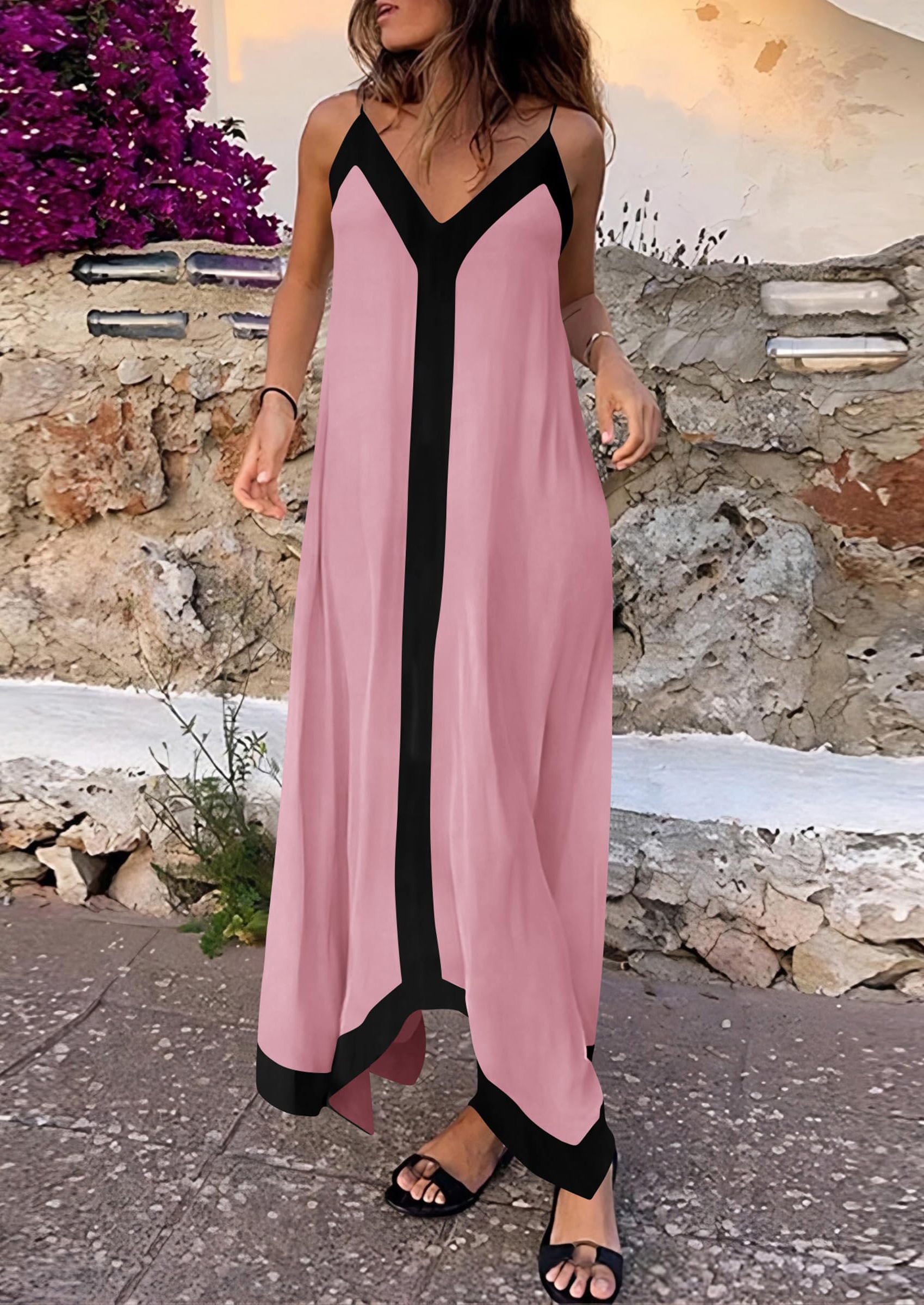 PRETTYGARDEN Women's Flowy Maxi Dress Summer Sleeveless V Neck Spaghetti Strap Elegant Wedding Party Dresses