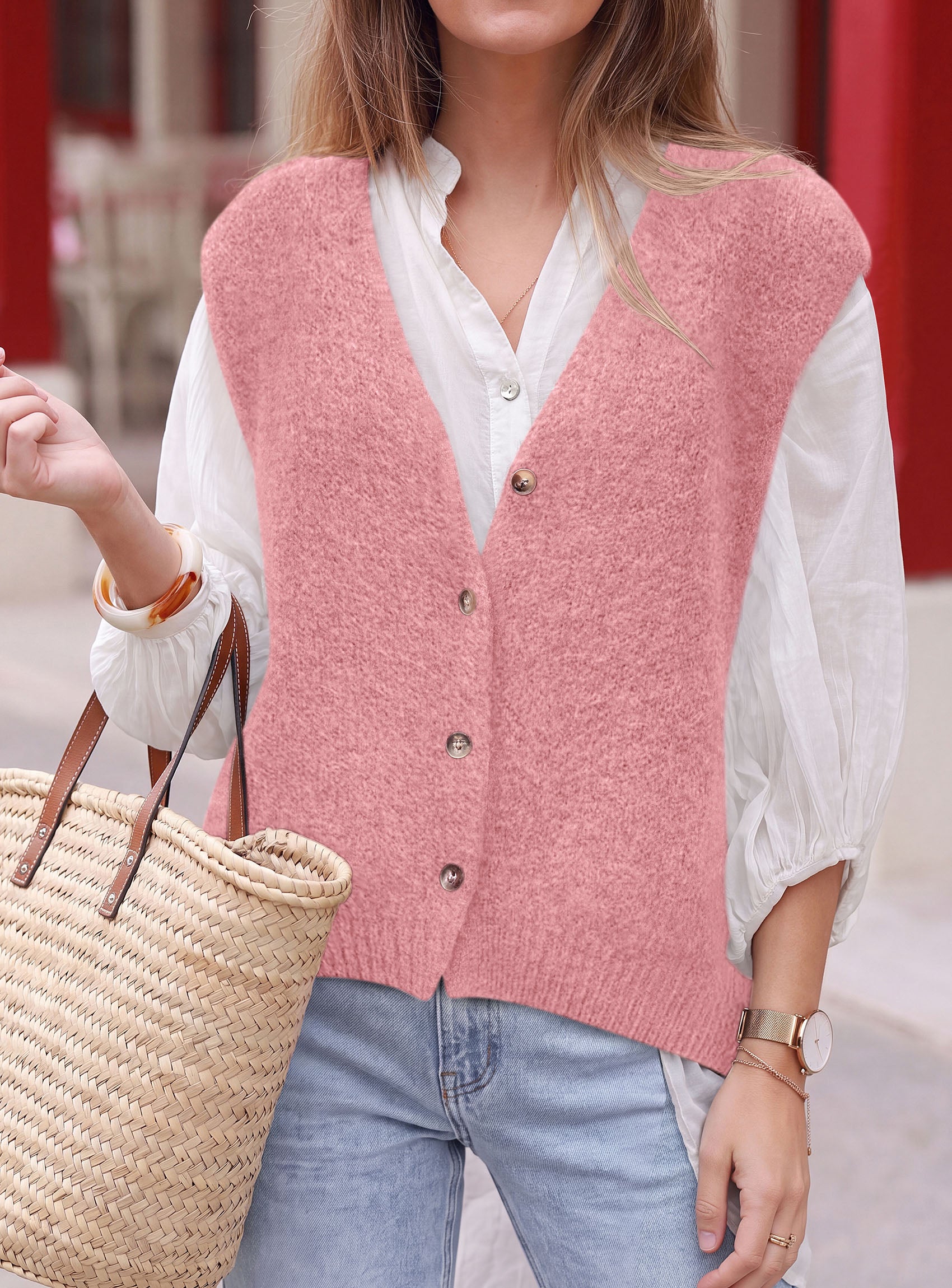 PRETTYGARDEN Womens Fall Sleeveless Button Down Sweater Vest  Soft Knit Fabric, Fashion Deep V Neck, Casual Loose Fit Sweater, Going Out Outfits, 2026 Trendy Winter Clothes