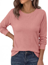 PRETTYGARDEN Womens Long Sleeve Shirts Waffle Knit Lightweight Fall Tops | Crewneck Loose Fit Curvy Hem Pullover Top, Soft Comfy Cute Tee Shirt, Dressy Casual Office Work Outfits, Fashion Clothing