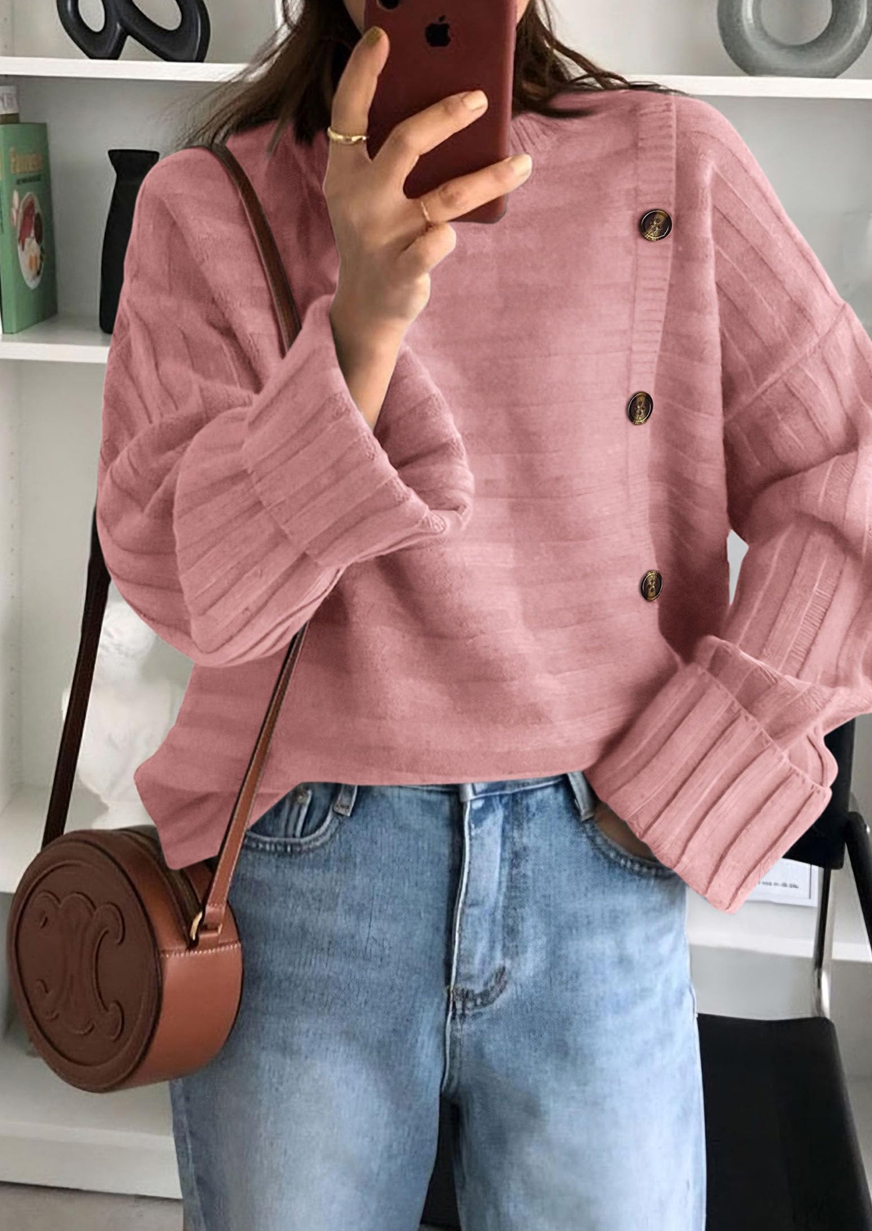 PRETTYGARDEN Womens Sweaters Fall Casual Long Sleeve Crewneck Button Loose Winter Knit Pullover Sweater Tops