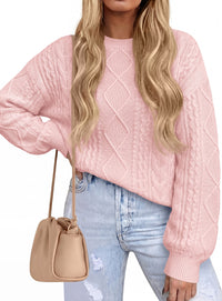 PRETTYGARDEN Womens Cable Knit Sweater Crewneck Pullover | Soft Ribbed Cuffs,Relaxed Fit Long Sleeve Sweaters,Chunky Diamond,Warm Layering,Comfy Daily Wear,Fall Winter Going out Top