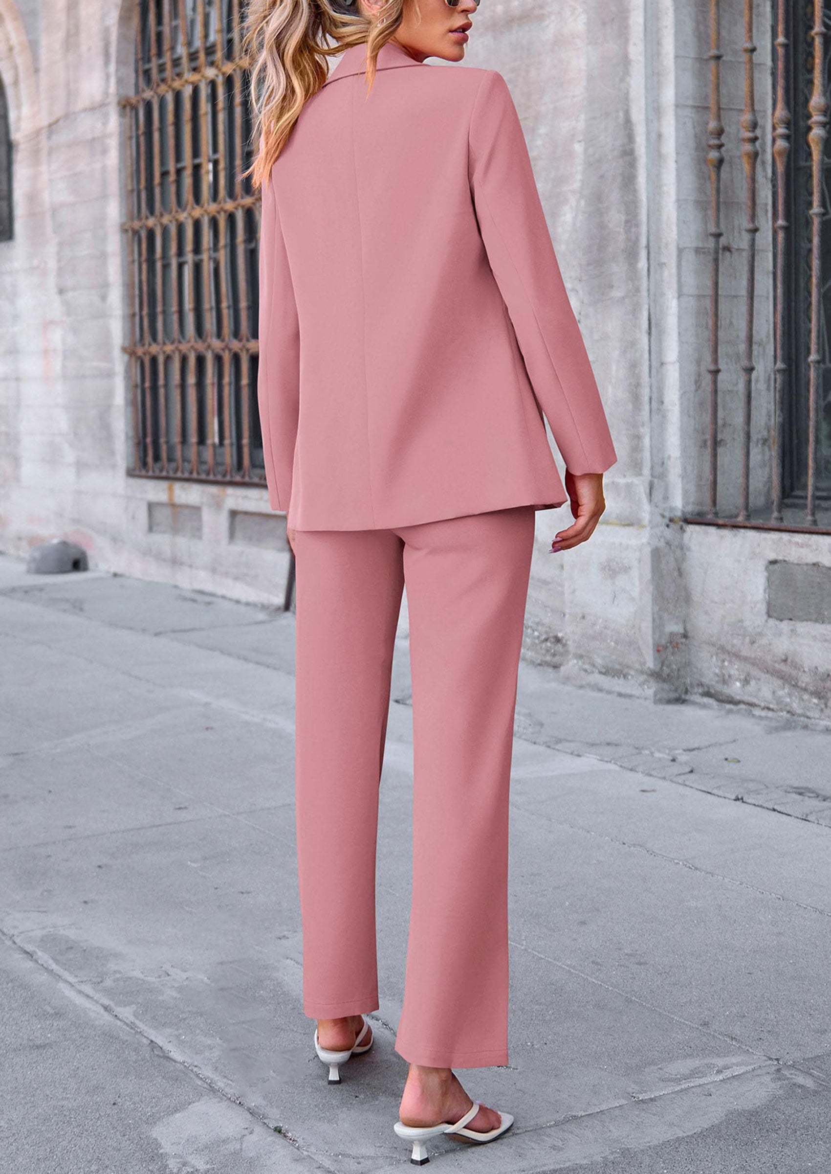 PRETTYGARDEN 2 Piece Blazer Outfits Business Casual Oversized Jacket Wide Leg Work Pants Dressy Suit Set