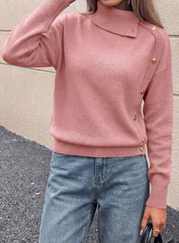 PRETTYGARDEN Womens Turtleneck Sweater Pullover Side Button Fall Clothes  Stretchy Knit,Dropped Shoulder,Ribbed Cuffs,Asymmetrical,Jumper Long Sleeve Tops,Work Office,2026 Winter Casual Outfits