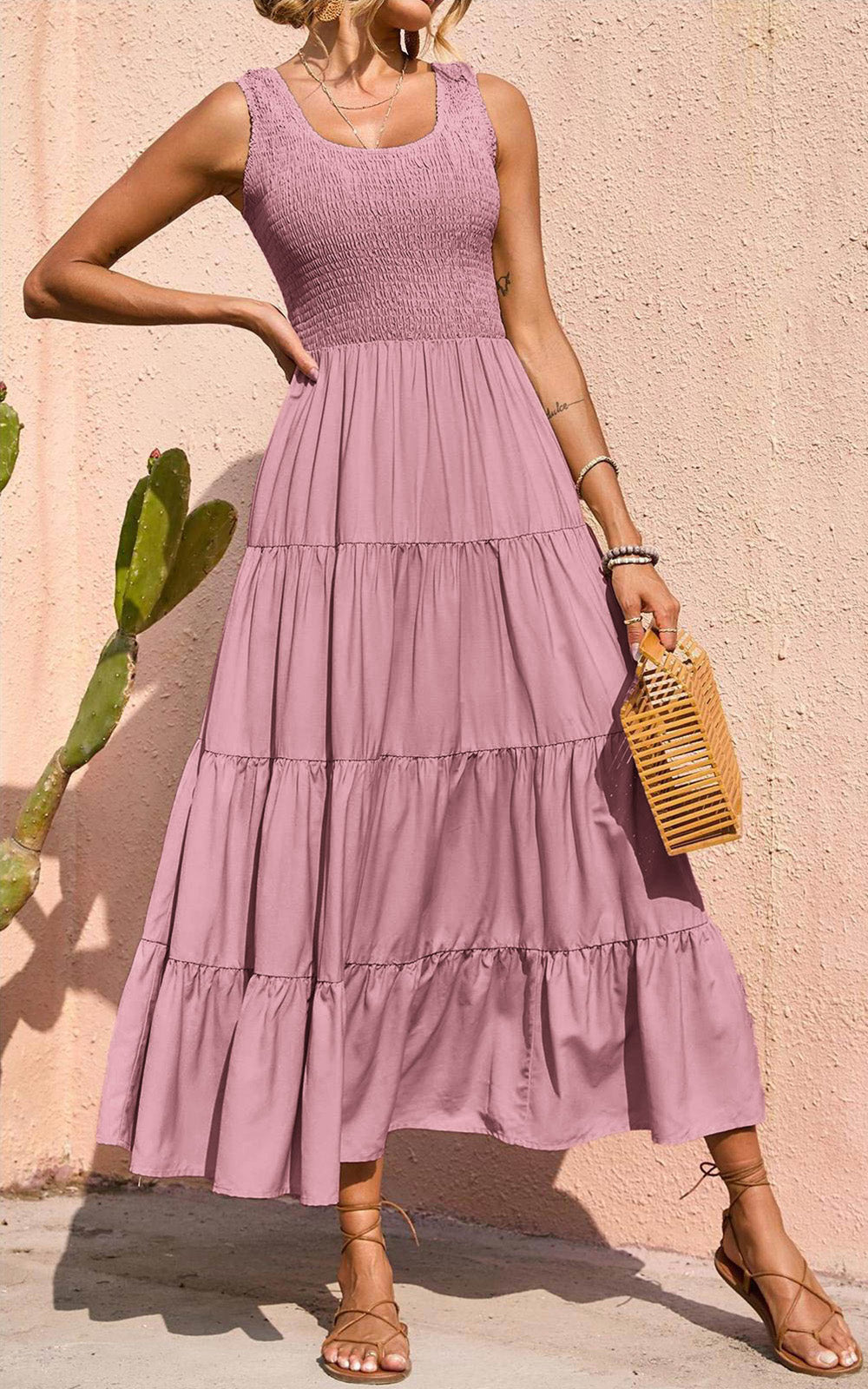 PRETTYGARDEN Women's 2026 Casual Loose Plain Maxi Sundress Smocked Tank Dress Sleeveless Summer Beach Tiered Long Dresses