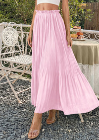 PRETTYGARDEN Pleated Long Skirts for Women Summer Vacation Outfits 2026 Spring Elastic Waisted Flowy Chiffon A-Line Midi Skirt PRETTYGARDEN