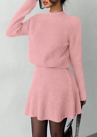 PRETTYGARDEN Women's Fall 2 Piece Outfits Matching Sweater Skirt Sets  Cozy Ribbed Knit, Raglan Long Sleeve, Crewneck Pullover, Elastic Waist A Line, Mini Short Skirts, Holiday Winter Clothing
