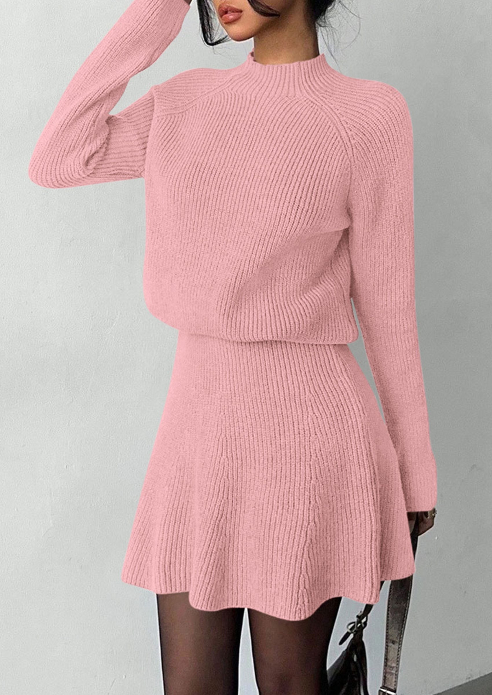 PRETTYGARDEN Women's Fall 2 Piece Outfits Matching Sweater Skirt Sets  Cozy Ribbed Knit, Raglan Long Sleeve, Crewneck Pullover, Elastic Waist A Line, Mini Short Skirts, Holiday Winter Clothing