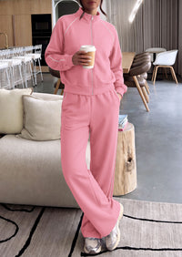 PRETTYGARDEN Women's 2 Piece Sweat Set Casual Fall Outfits | Zip Up Sweatshirt,Wide Leg Pants Sweatsuits,Side Stripes,Matching Lounge Sets,Athletic Wear for Airport,Jogging,Travel,Daily