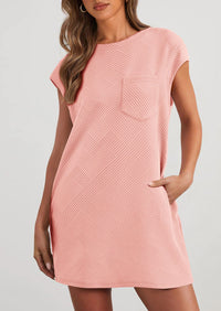 PRETTYGARDEN Women's Summer Short T Shirt Dress Cap Sleeve Crew Neck Casual Loose Basic Mini Dresses