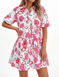 PRETTYGARDEN Womens Summer Dresses 2026 Casual Puff Sleeve Button Down Mini Shirt Dress Boho Floral Babydoll Sun Dress PRETTYGARDEN